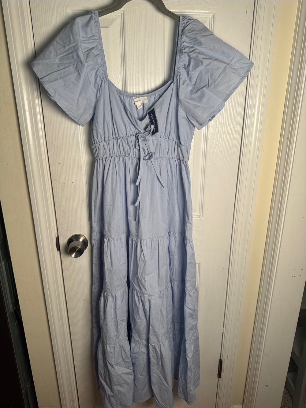 Light Blue Kids' Tiered Maxi Dress with Tie Front